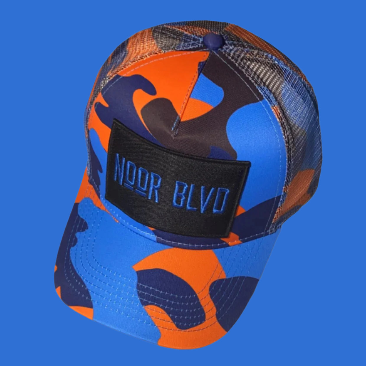 Blue and Orange Camo Trucker Hat