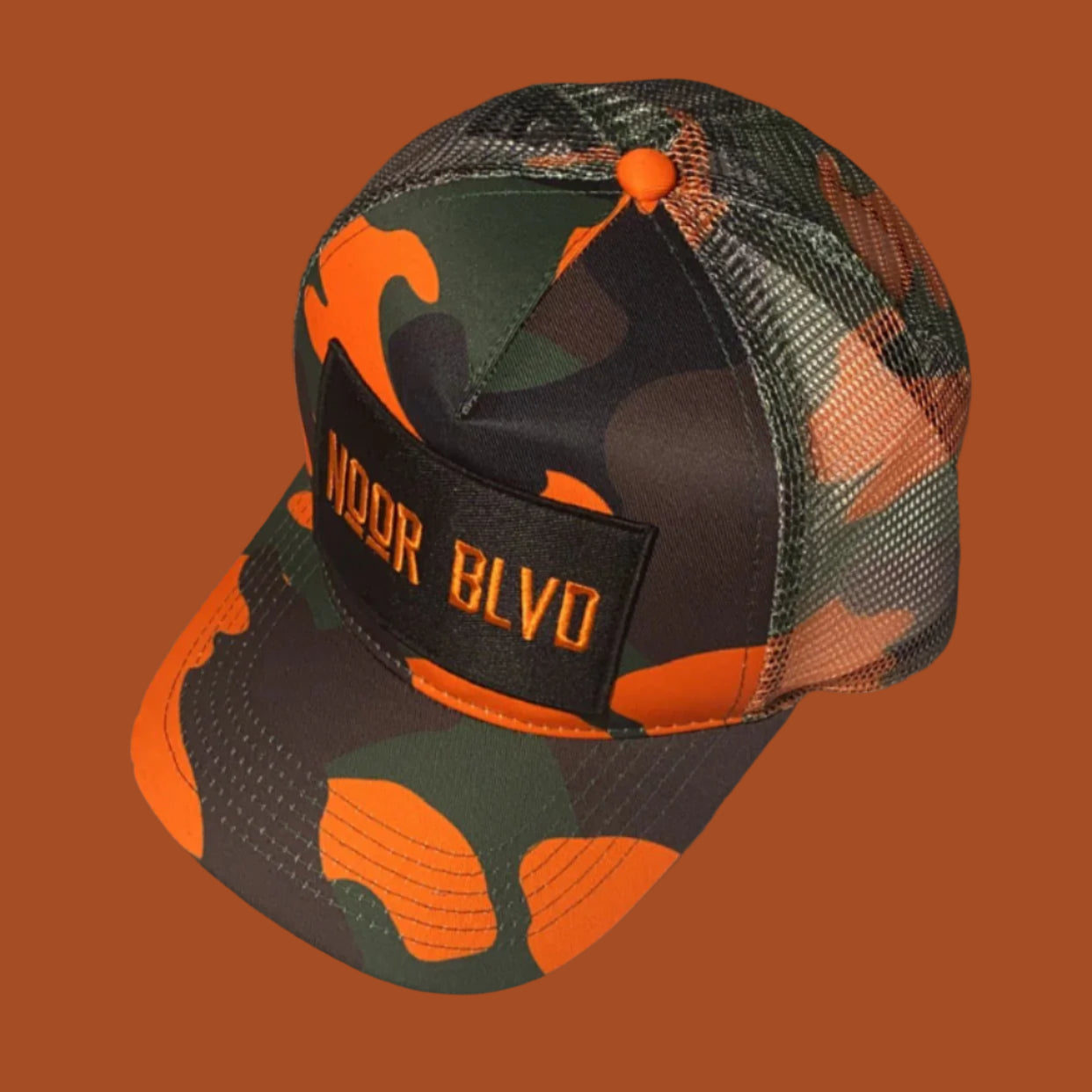Blue and Orange Camo Trucker Hat
