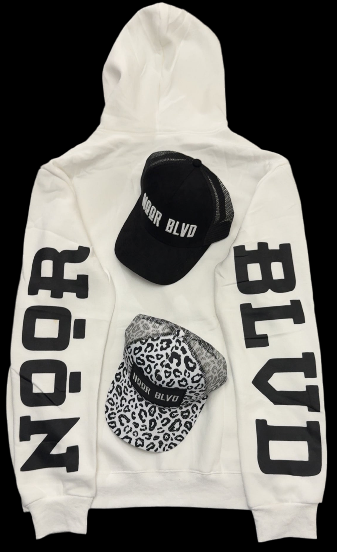White hoodie w/ black logo