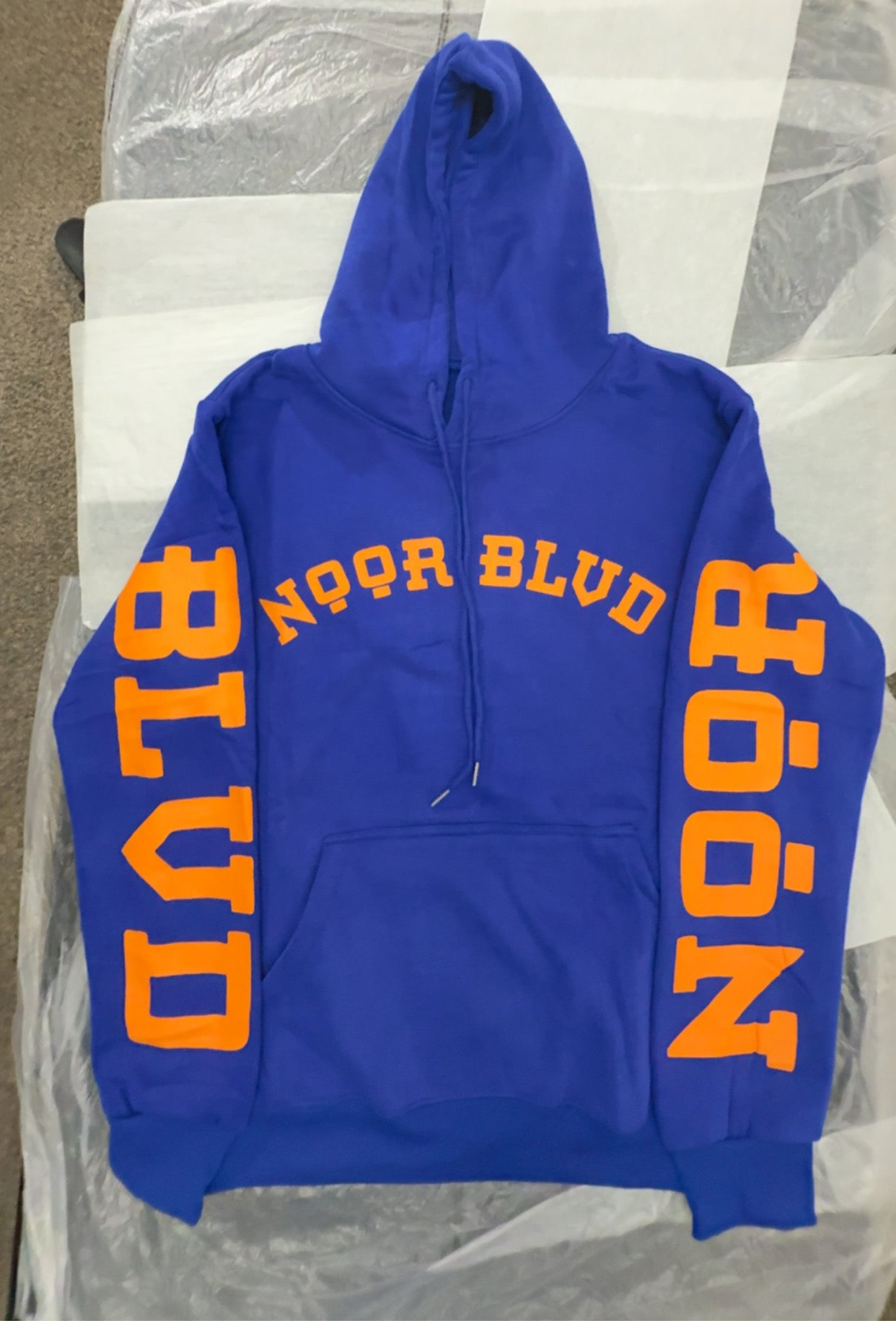 Blue hoodie w/Orange logo