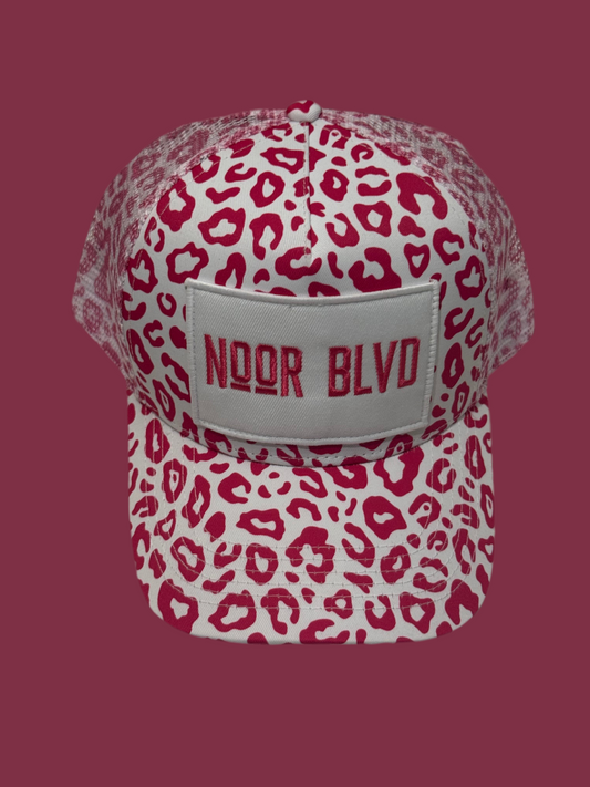 White Trucker Hat /w Pink Leopard prints