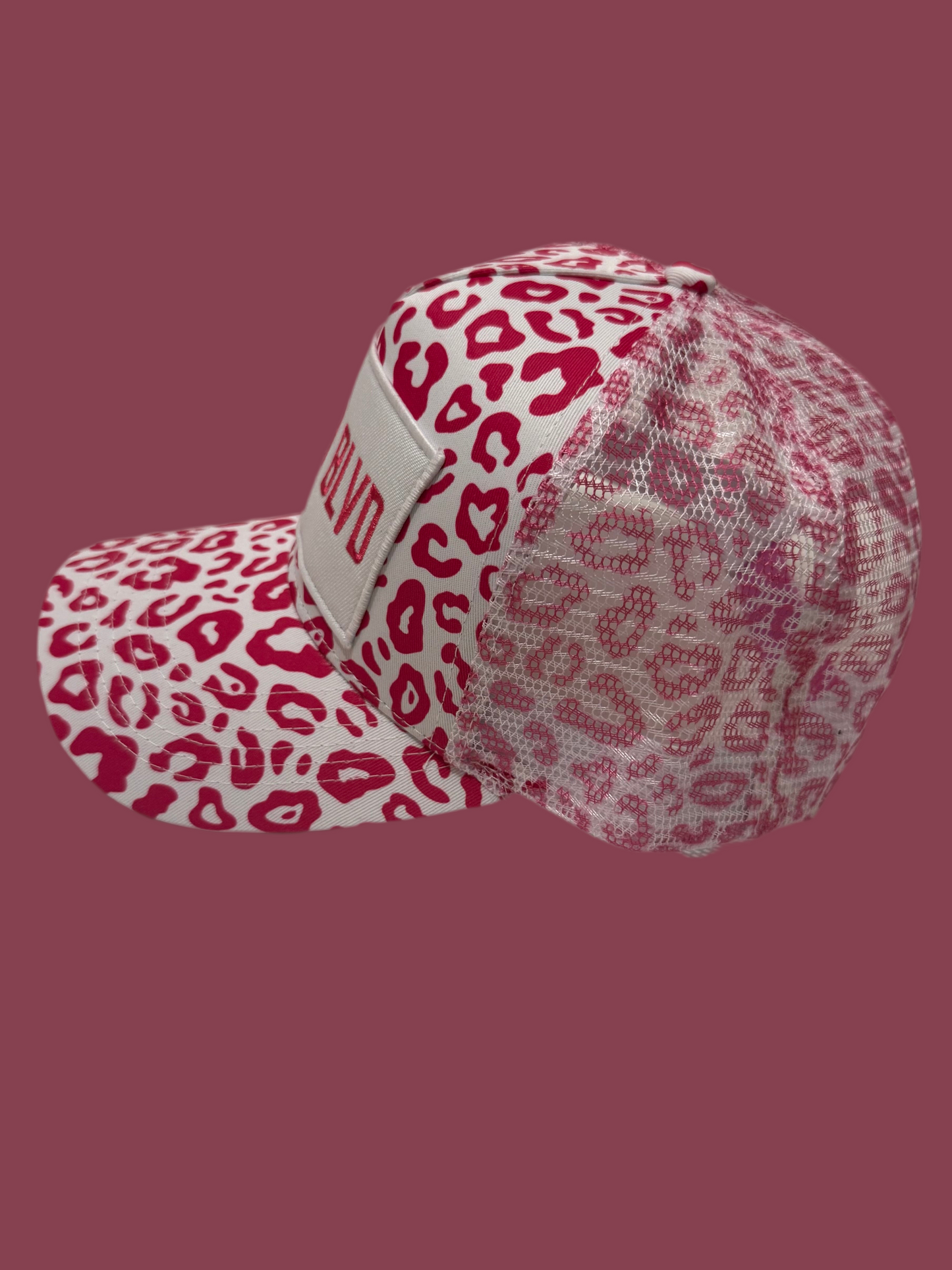 White Trucker Hat /w Pink Leopard prints