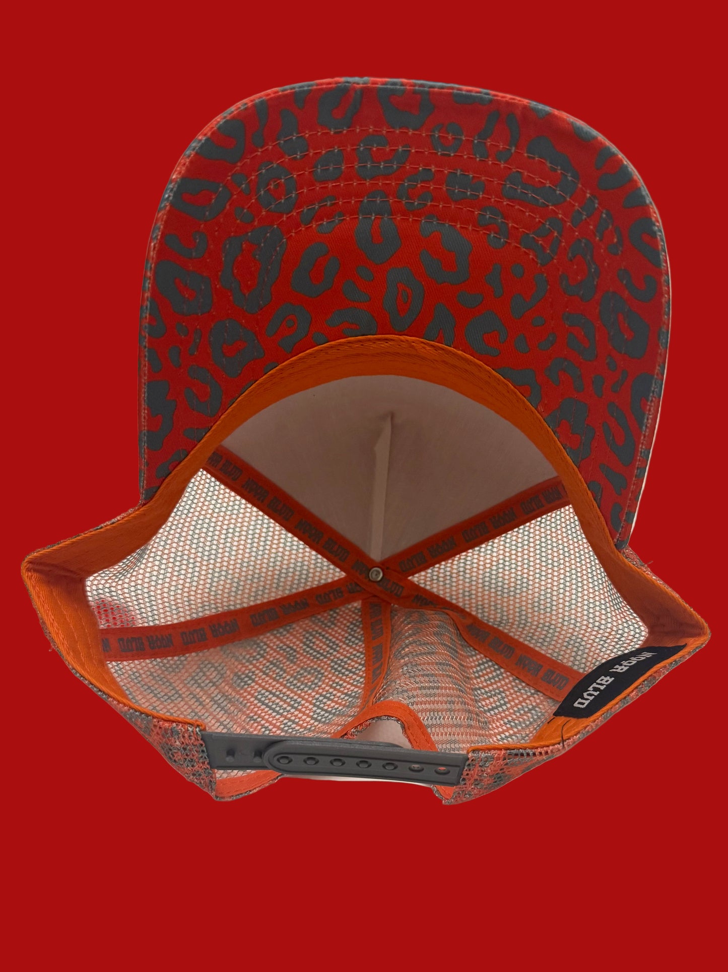 Orange Trucker Hat w/Gray Leopard prints