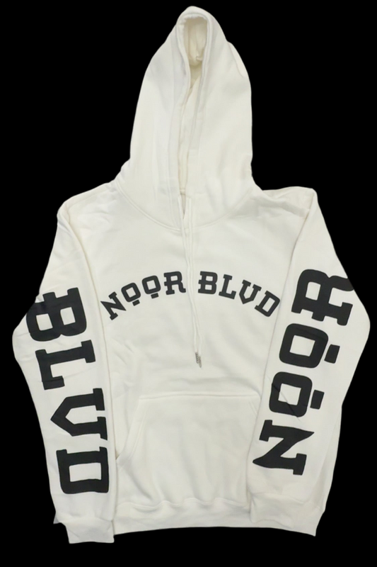 White hoodie w/ black logo