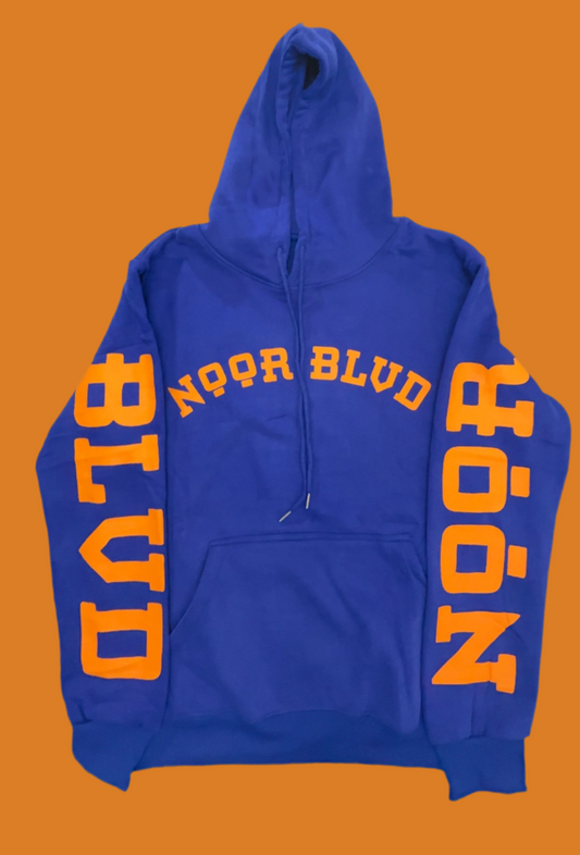 Blue hoodie w/Orange logo